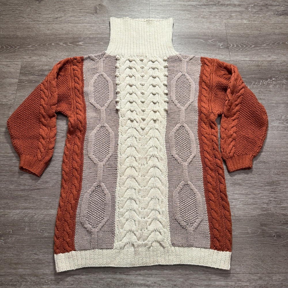 Nancy Heller Sweater Women M Multicolor Cotton Mixed Cable Knit Vintage Boho VTG